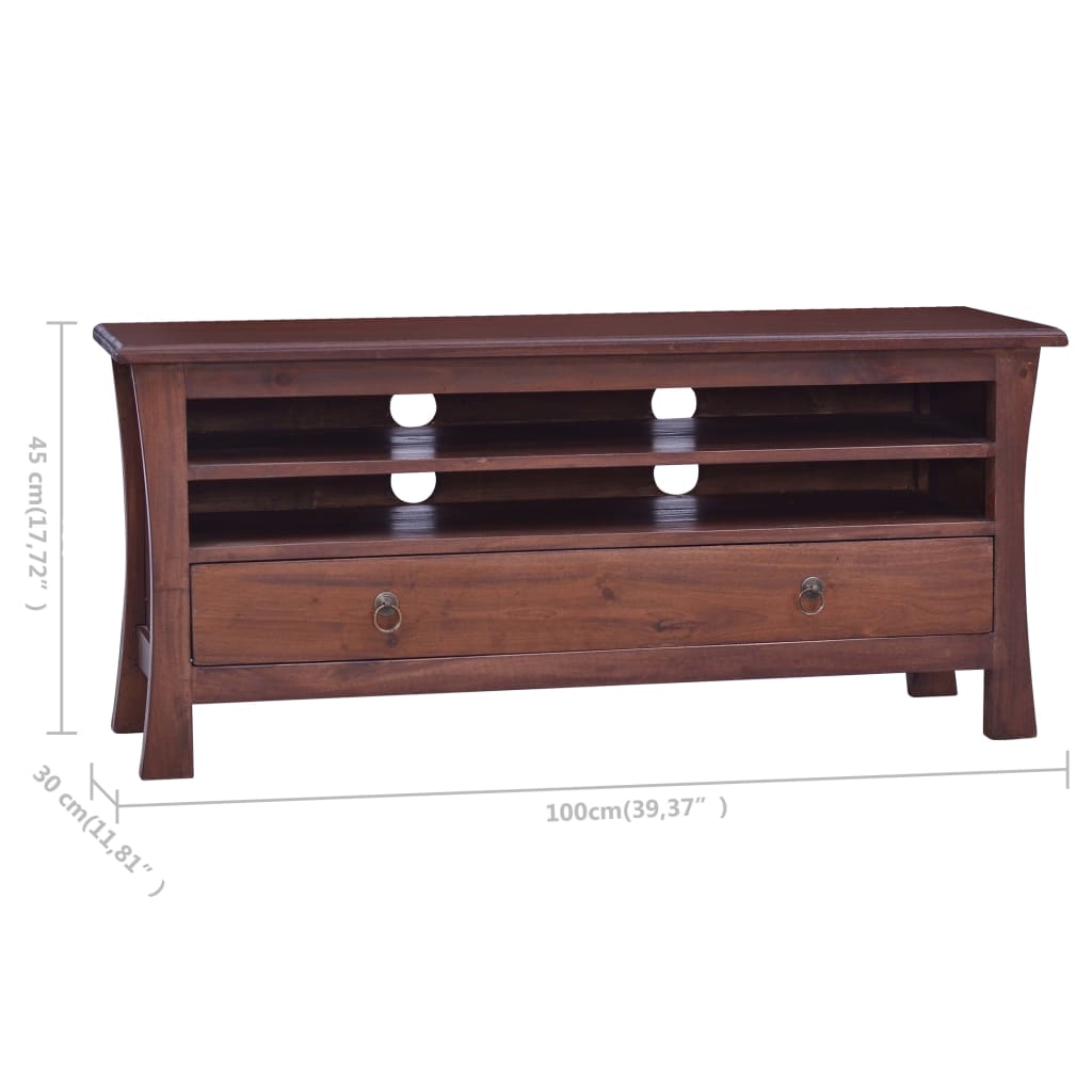 TV Cabinet Classical Brown 100x30x45 cm Solid Mahogany Wood - OLBRIT