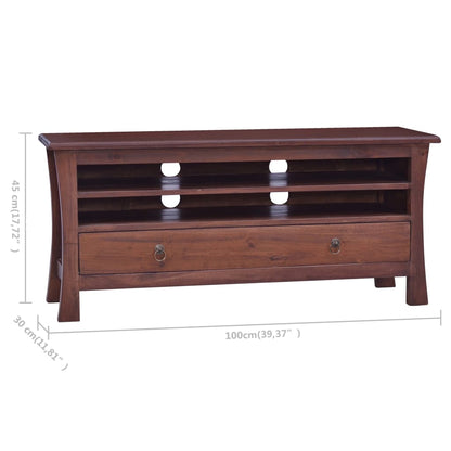 TV Cabinet Classical Brown 100x30x45 cm Solid Mahogany Wood - OLBRIT