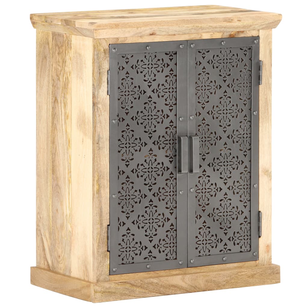 Sideboard with Steel Doors 60x35x75 cm Solid Mango Wood - OLBRIT