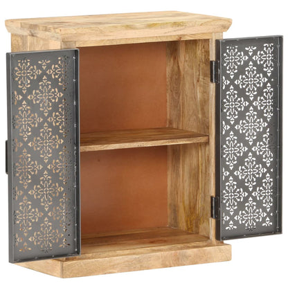 Sideboard with Steel Doors 60x35x75 cm Solid Mango Wood - OLBRIT