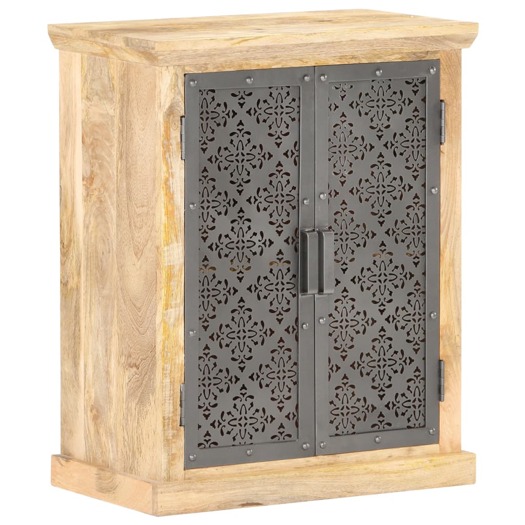 Sideboard with Steel Doors 60x35x75 cm Solid Mango Wood - OLBRIT