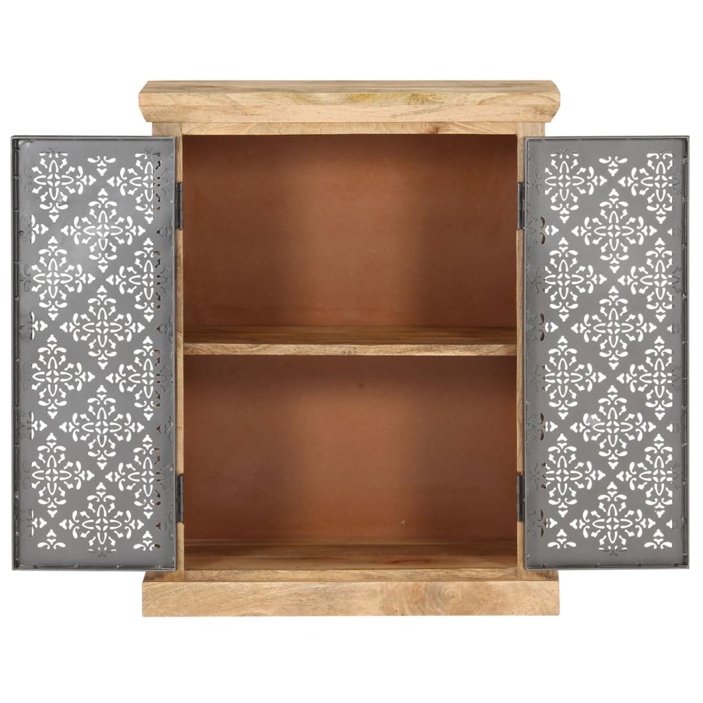 Sideboard with Steel Doors 60x35x75 cm Solid Mango Wood - OLBRIT
