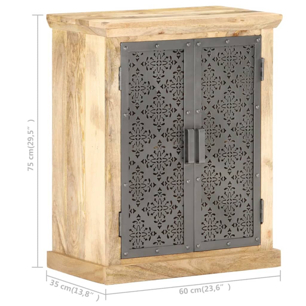 Sideboard with Steel Doors 60x35x75 cm Solid Mango Wood - OLBRIT