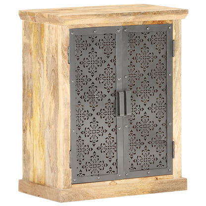 Sideboard with Steel Doors 60x35x75 cm Solid Mango Wood - OLBRIT