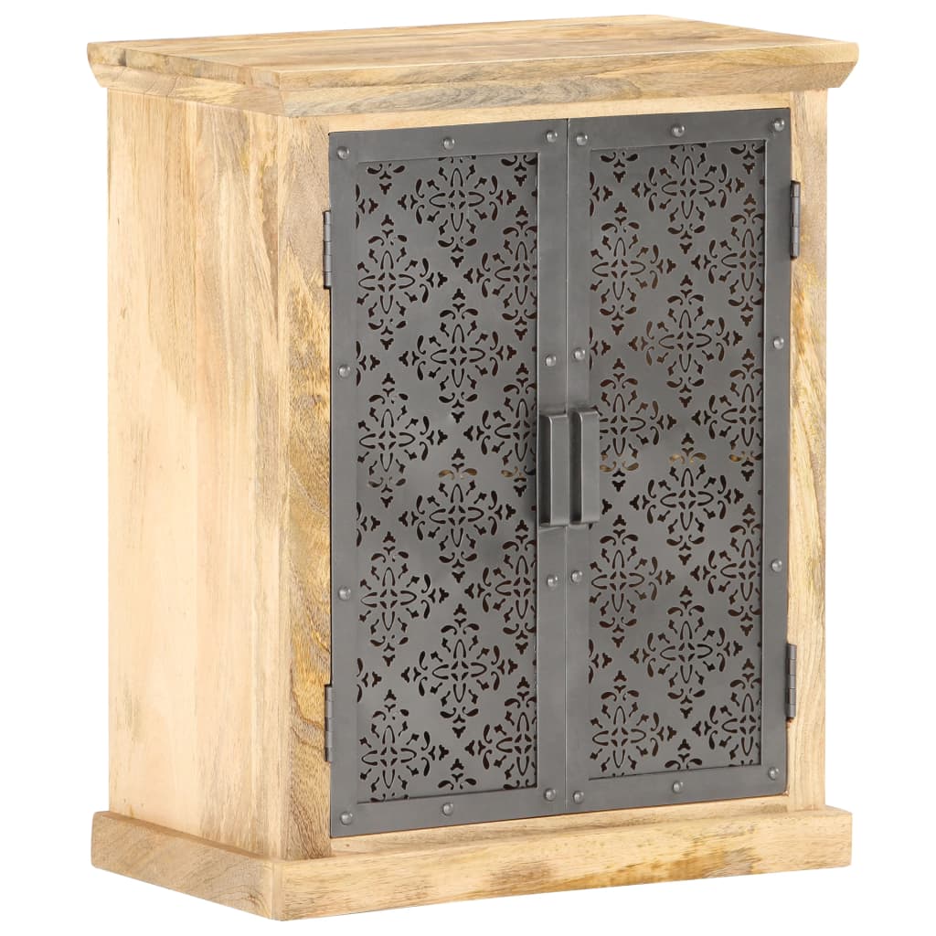 Sideboard with Steel Doors 60x35x75 cm Solid Mango Wood - OLBRIT