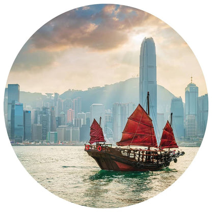Skyline with Junk Boat Wallpaper Circle 190 cm - OLBRIT