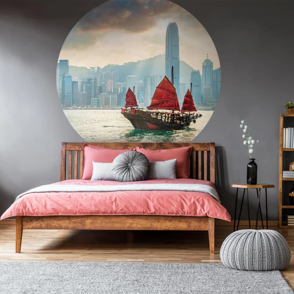 Skyline with Junk Boat Wallpaper Circle 190 cm - OLBRIT