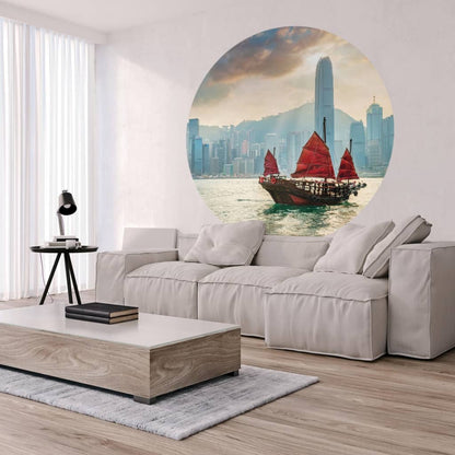 Skyline with Junk Boat Wallpaper Circle 190 cm - OLBRIT