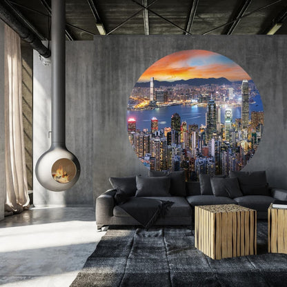 Skyline by Night Wallpaper Circle 190 cm - OLBRIT