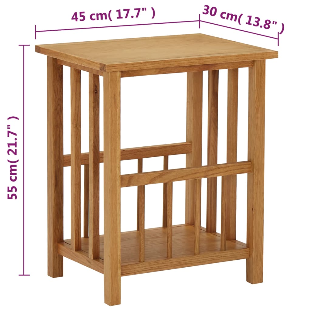 Magazine Table 45x35x55 cm Solid Oak Wood - OLBRIT