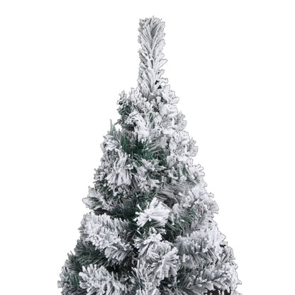Slim Artificial Christmas Tree with Flocked Snow Green 180 cm PVC - OLBRIT