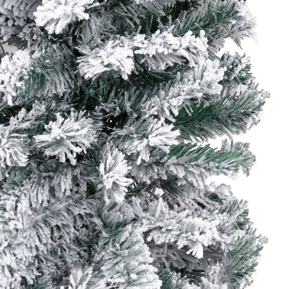 Slim Artificial Christmas Tree with Flocked Snow Green 180 cm PVC - OLBRIT
