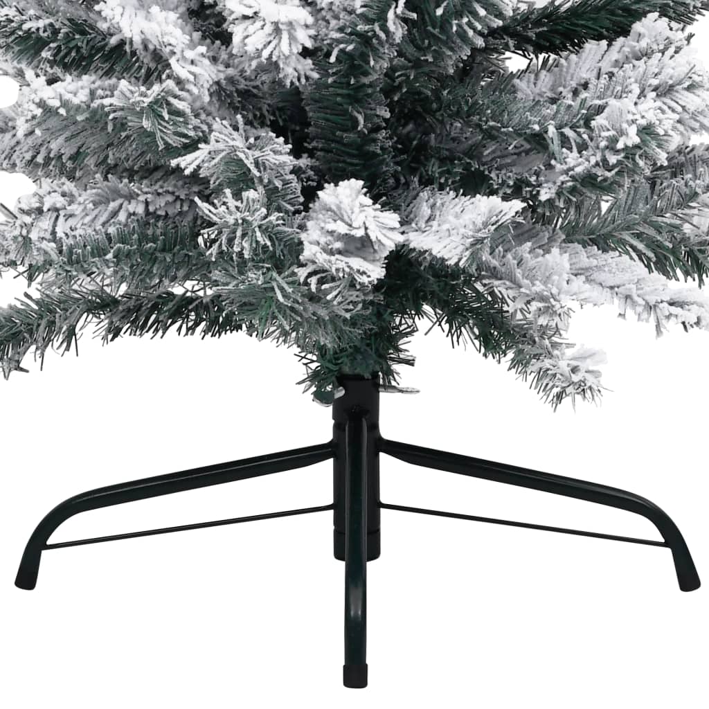 Slim Artificial Christmas Tree with Flocked Snow Green 180 cm PVC - OLBRIT