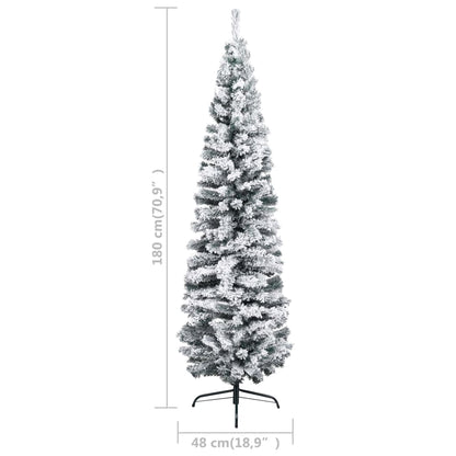 Slim Artificial Christmas Tree with Flocked Snow Green 180 cm PVC - OLBRIT
