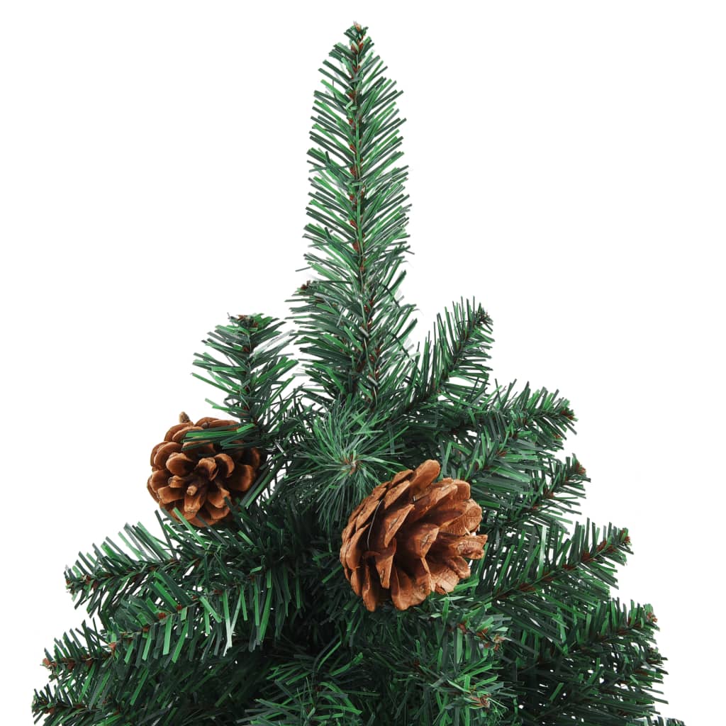 Slim Christmas Tree with Real Wood and Cones Green 210 cm PVC - OLBRIT
