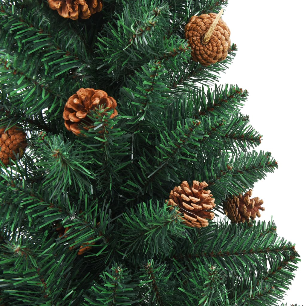 Slim Christmas Tree with Real Wood and Cones Green 210 cm PVC - OLBRIT