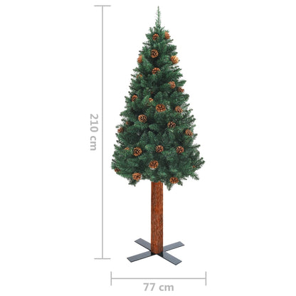 Slim Christmas Tree with Real Wood and Cones Green 210 cm PVC - OLBRIT