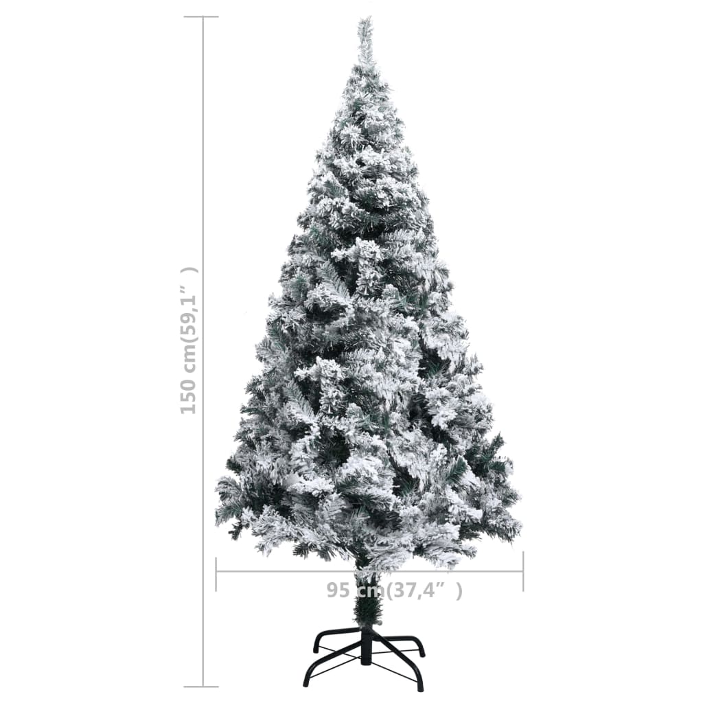 Artificial Christmas Tree with Flocked Snow Green 150 cm PVC - OLBRIT