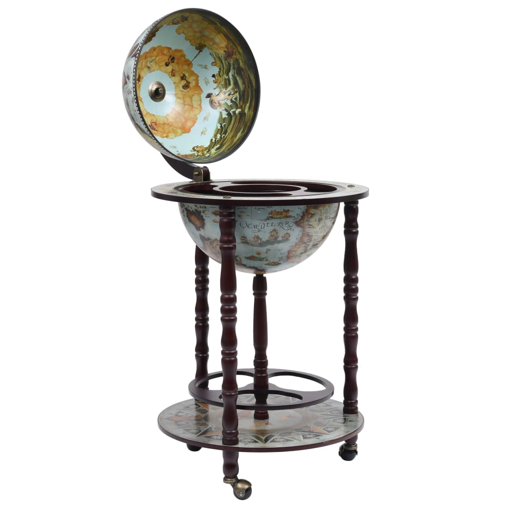 Globe Bar Wine Stand Eucalyptus Wood Blue - OLBRIT