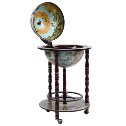 Globe Bar Wine Stand Eucalyptus Wood Blue - OLBRIT