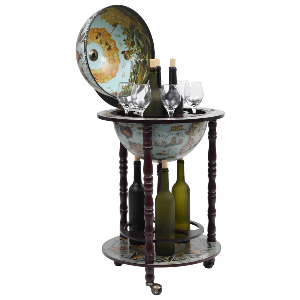 Globe Bar Wine Stand Eucalyptus Wood Blue - OLBRIT