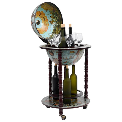Globe Bar Wine Stand Eucalyptus Wood Blue - OLBRIT