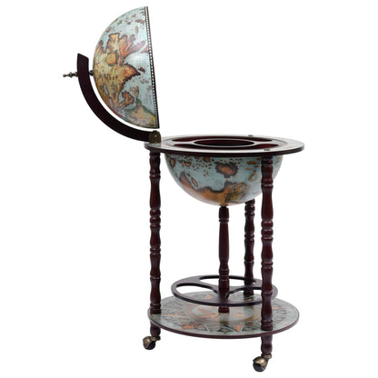 Globe Bar Wine Stand Eucalyptus Wood Blue - OLBRIT