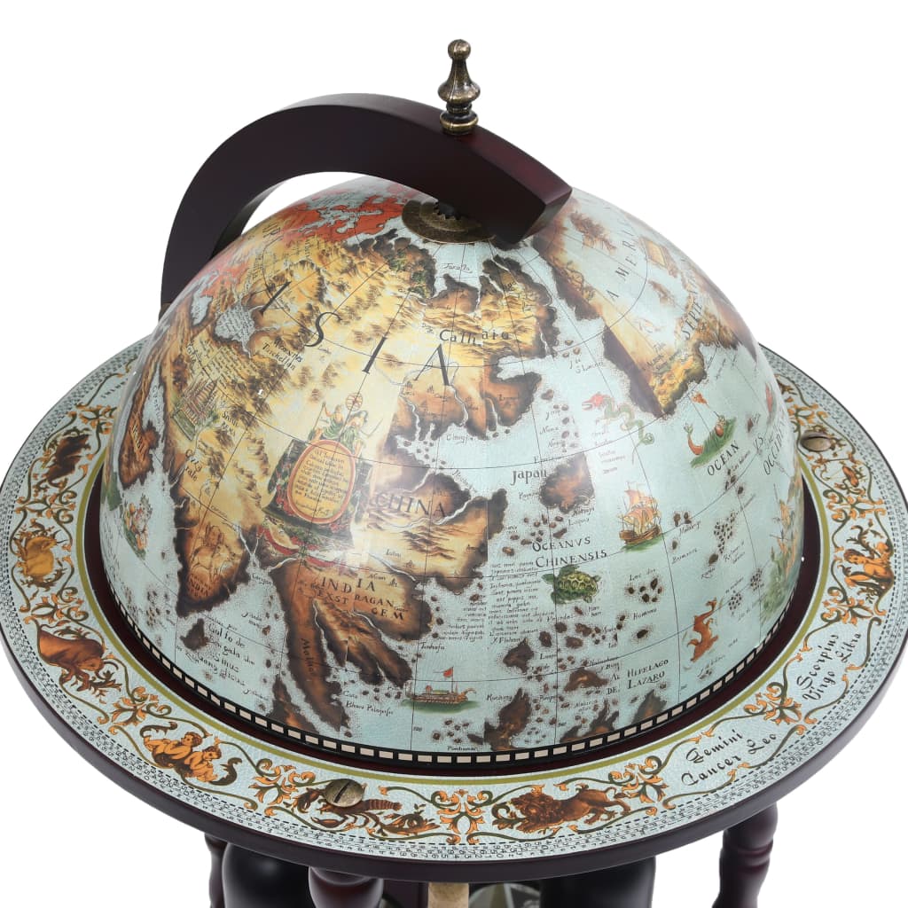 Globe Bar Wine Stand Eucalyptus Wood Blue - OLBRIT