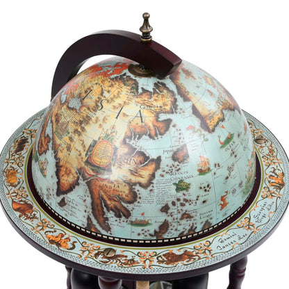 Globe Bar Wine Stand Eucalyptus Wood Blue - OLBRIT