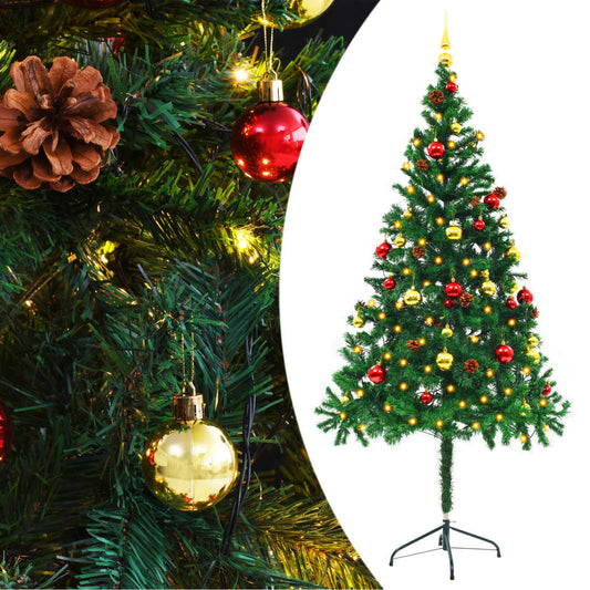 Artificial Pre-lit Christmas Tree with Baubles Green 180 cm - OLBRIT