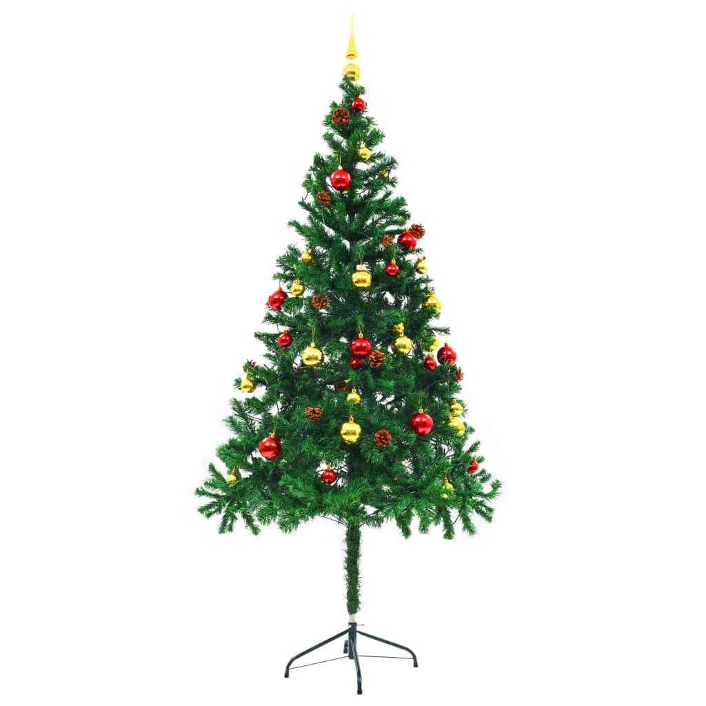 Artificial Pre-lit Christmas Tree with Baubles Green 180 cm - OLBRIT