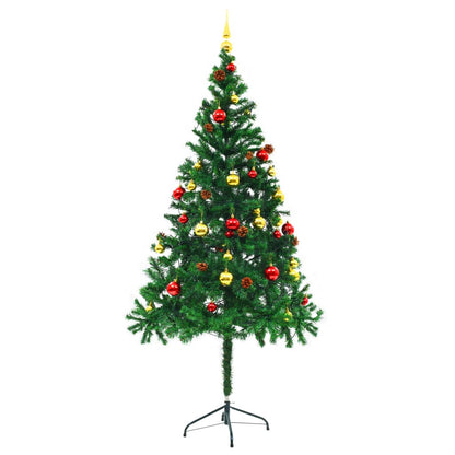 Artificial Pre-lit Christmas Tree with Baubles Green 180 cm - OLBRIT