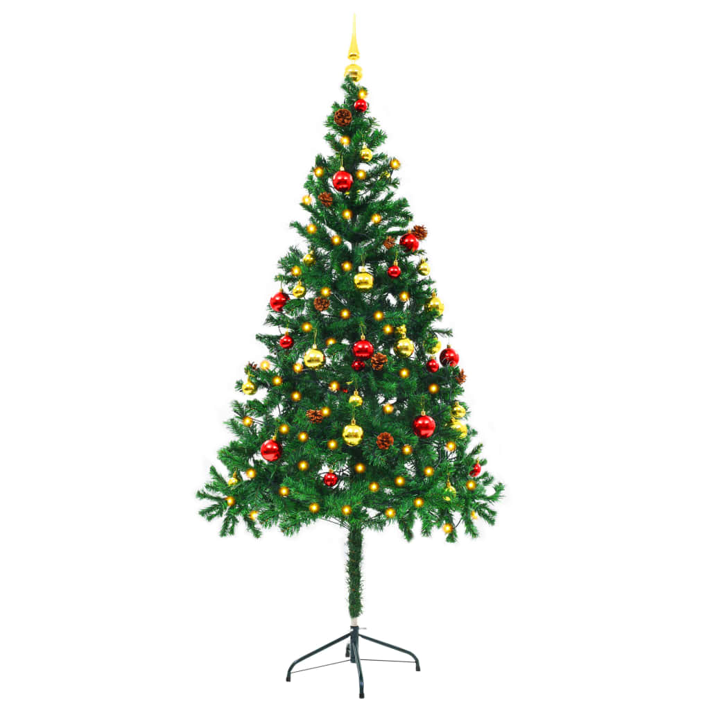 Artificial Pre-lit Christmas Tree with Baubles Green 180 cm - OLBRIT