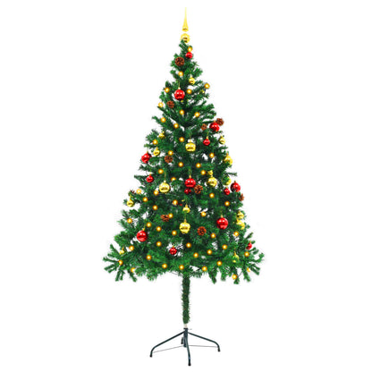 Artificial Pre-lit Christmas Tree with Baubles Green 180 cm - OLBRIT