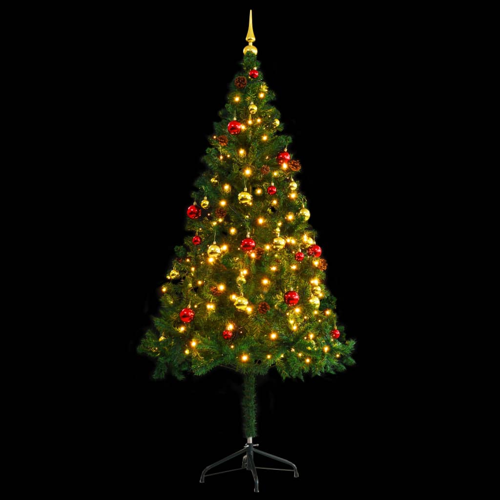 Artificial Pre-lit Christmas Tree with Baubles Green 180 cm - OLBRIT