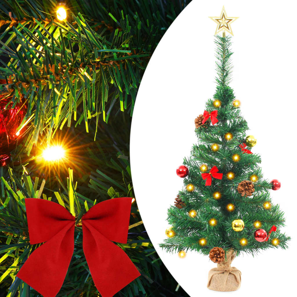 Artificial Pre-lit Christmas Tree with Baubles Green 64 cm - OLBRIT