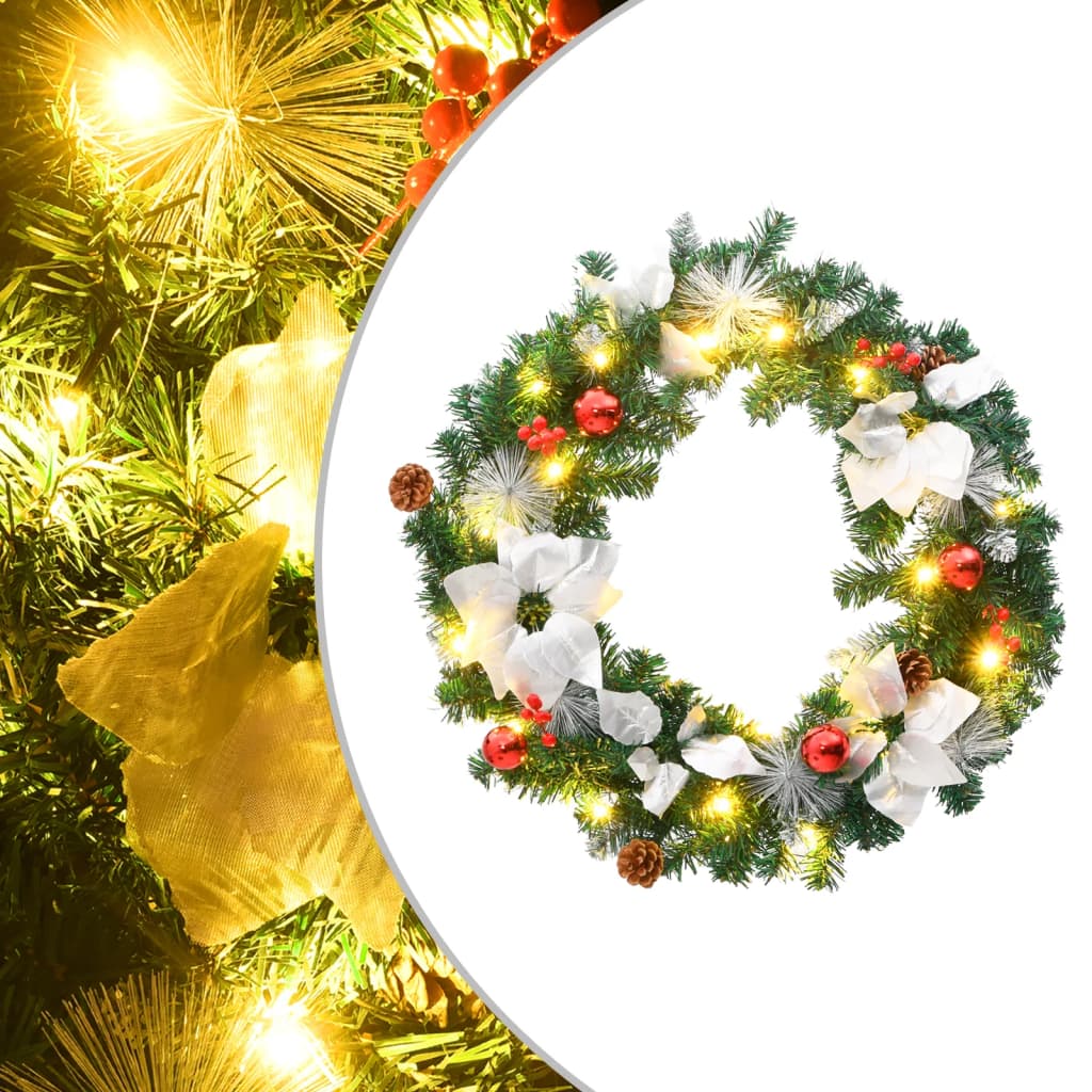 Christmas Wreath with LED Lights Green 60 cm PVC - OLBRIT
