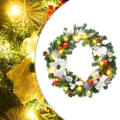 Christmas Wreath with LED Lights Green 60 cm PVC - OLBRIT