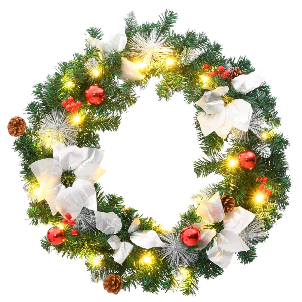 Christmas Wreath with LED Lights Green 60 cm PVC - OLBRIT