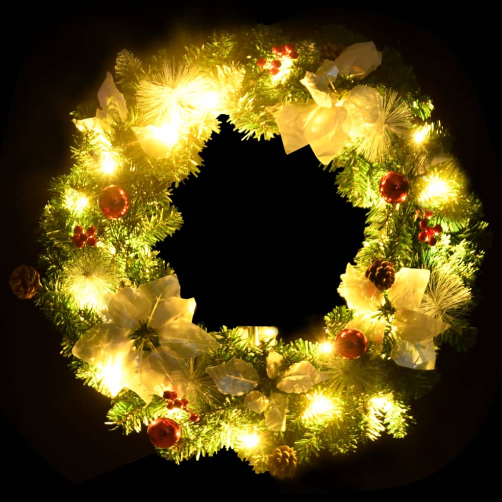 Christmas Wreath with LED Lights Green 60 cm PVC - OLBRIT