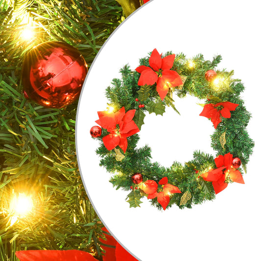 Christmas Wreath with LED Lights Green 60 cm PVC - OLBRIT