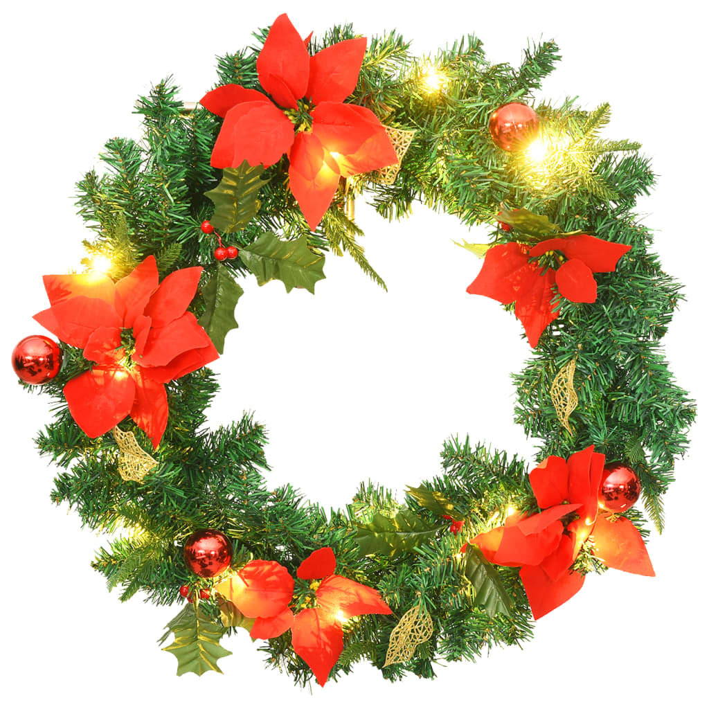 Christmas Wreath with LED Lights Green 60 cm PVC - OLBRIT