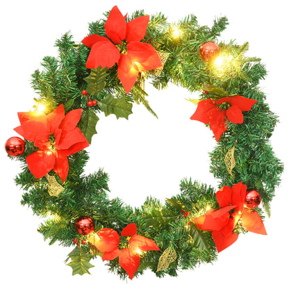 Christmas Wreath with LED Lights Green 60 cm PVC - OLBRIT