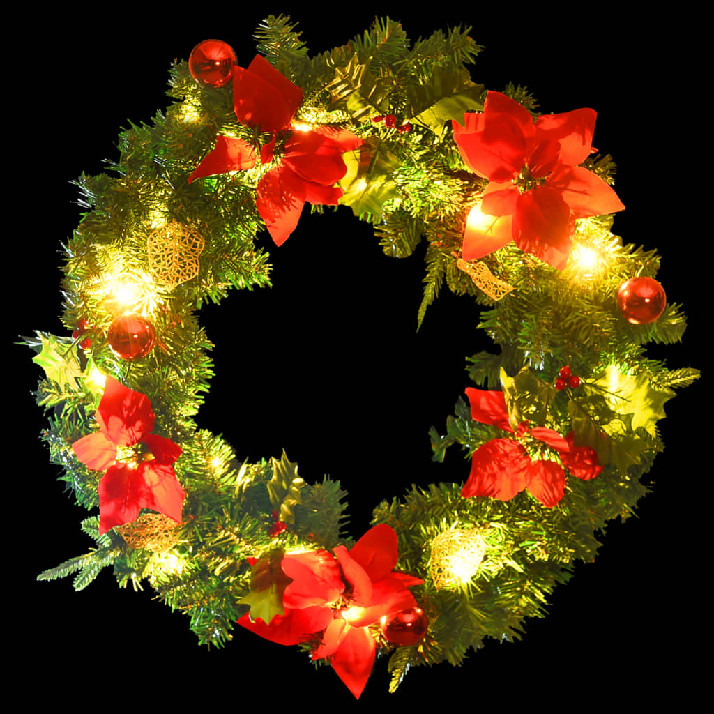 Christmas Wreath with LED Lights Green 60 cm PVC - OLBRIT