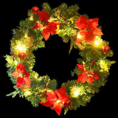 Christmas Wreath with LED Lights Green 60 cm PVC - OLBRIT