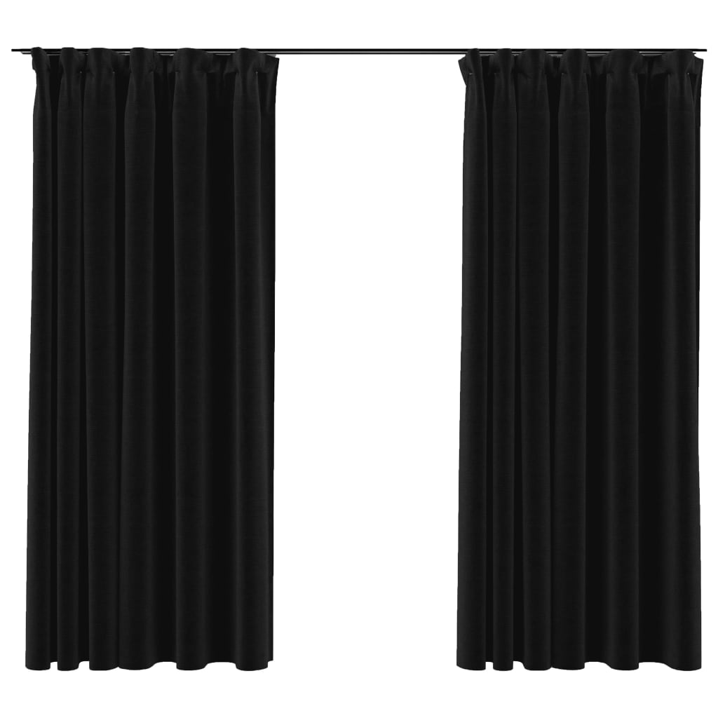 Linen-Look Blackout Curtains with Hooks 2 pcs Anthracite 140x175 cm - OLBRIT