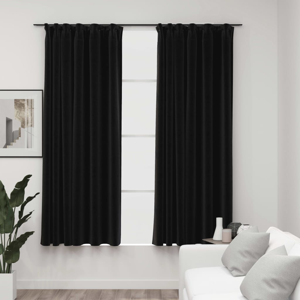 Linen-Look Blackout Curtains with Hooks 2 pcs Anthracite 140x175 cm - OLBRIT