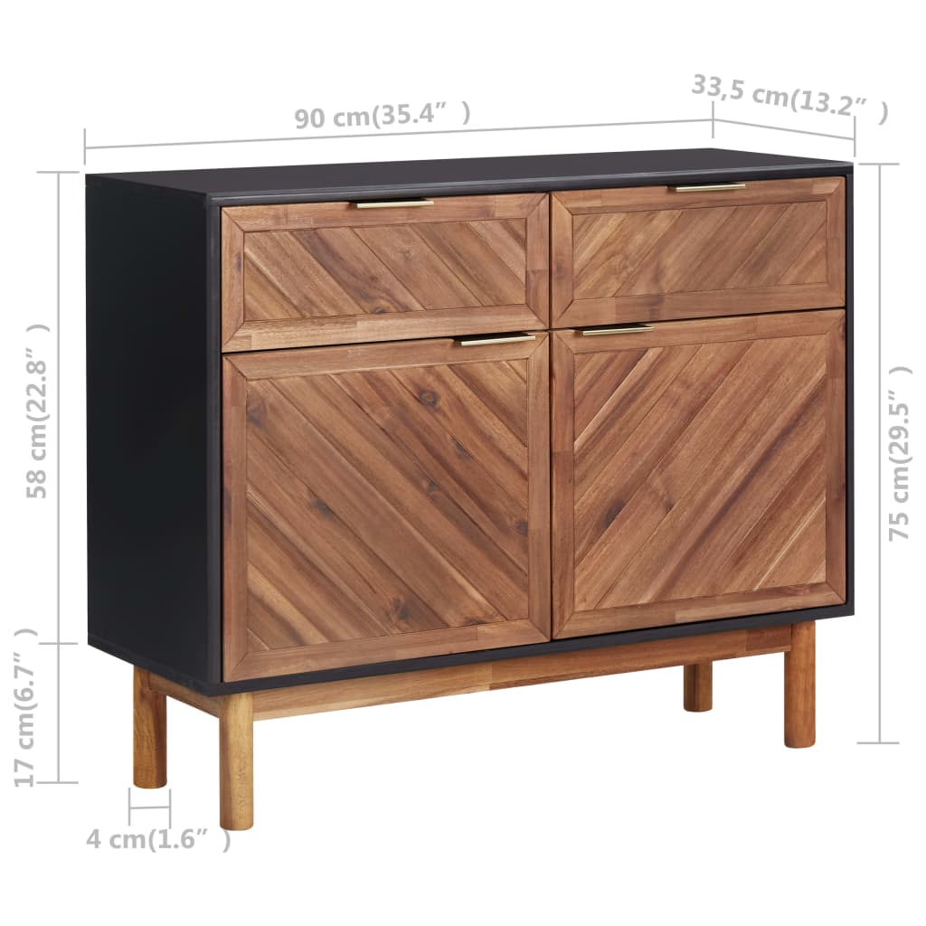 Sideboard 90x33.5x75 cm Solid Acacia Wood and MDF - OLBRIT