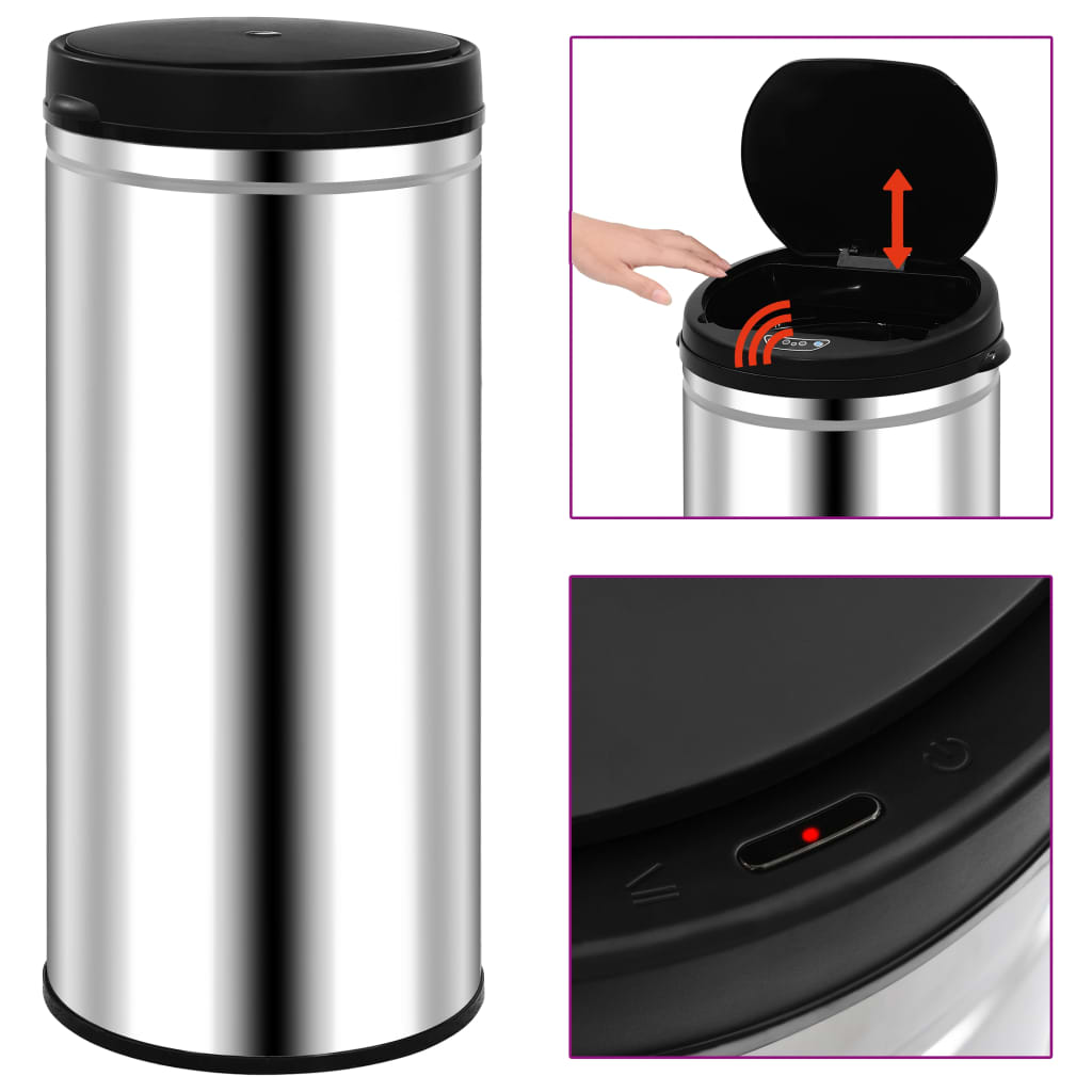 Automatic Sensor Dustbin 80 L Stainless Steel - OLBRIT