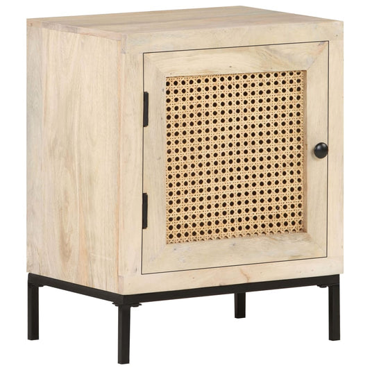 Bedside Cabinet 40x30x50 cm Solid Mango Wood and Natural Cane - OLBRIT